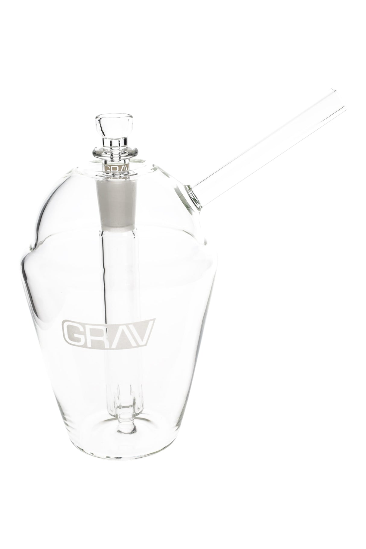Clear GRAV Slush Cup Bubbler with domed lid shape, straw-style mouthpiece, and 14 mm cup bowl on white background.