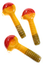 4½″ silver-fumed raked rasta glass spoon hand pipe with side carb and warm red, gold, and green tones, shown in assorted colors.