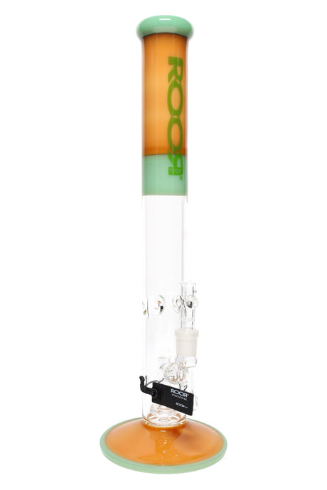 ROOR Tech 18-inch straight shooter, orange and mint two-tone, showerhead perc, glass bowl and removable downstem.