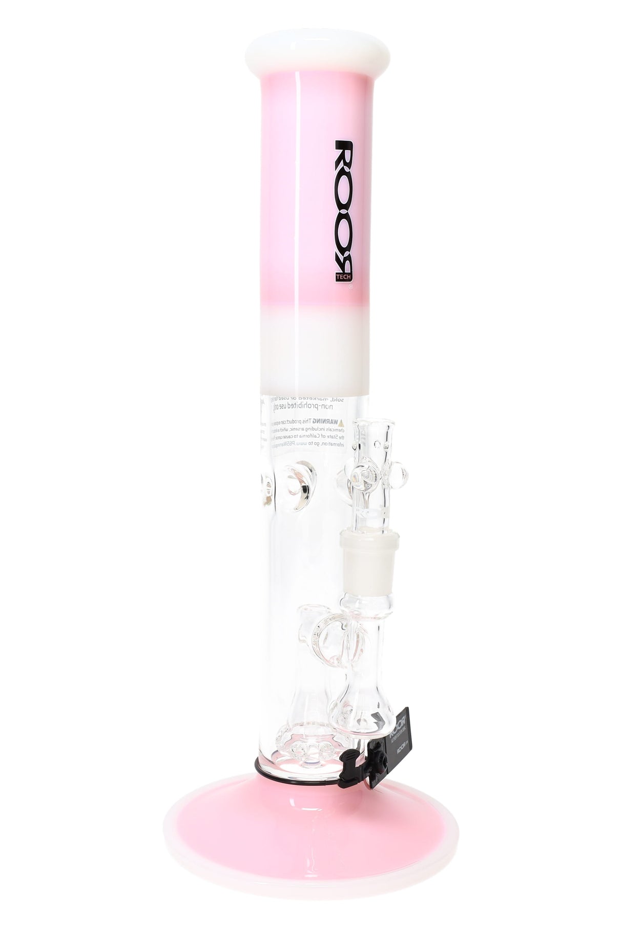 ROOR Tech 14-inch straight tube bong in pink and white colorway with showerhead perc and round base.