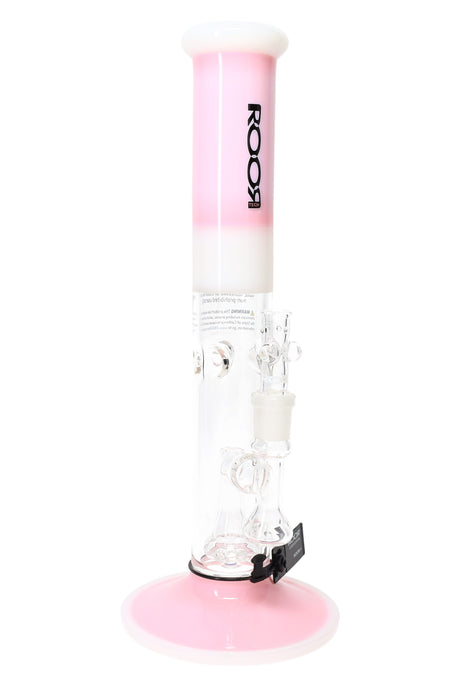 ROOR Tech 14-inch straight tube bong in pink and white colorway with showerhead perc and round base.