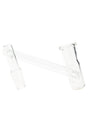 Clear drop-down sidecar adapter with 14.5 mm male and 14.5 mm female joints connected by an offset tube, angled on white.
