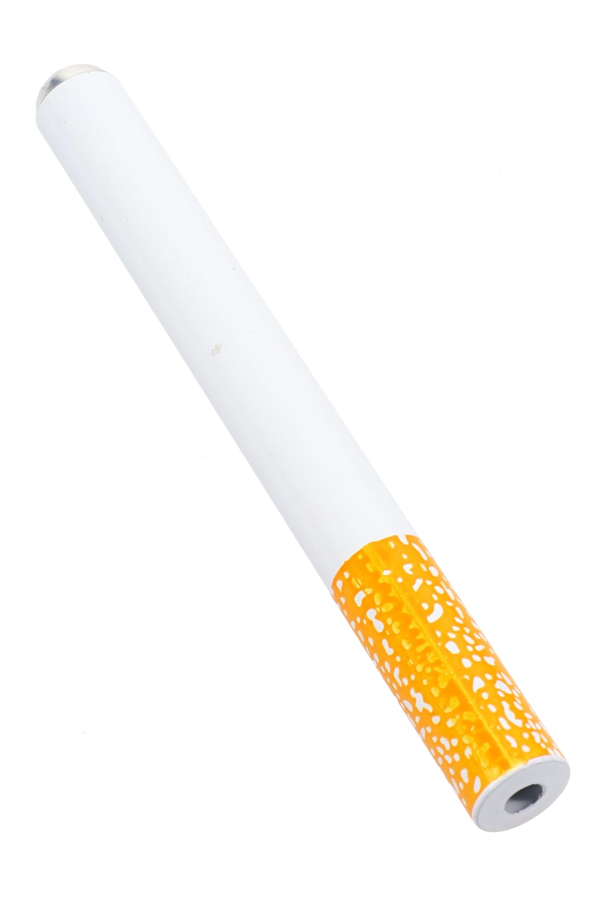 Angled view of large 3″ cigarette bat one-hitter, showing open bowl end and mock filter tip for quick dosing