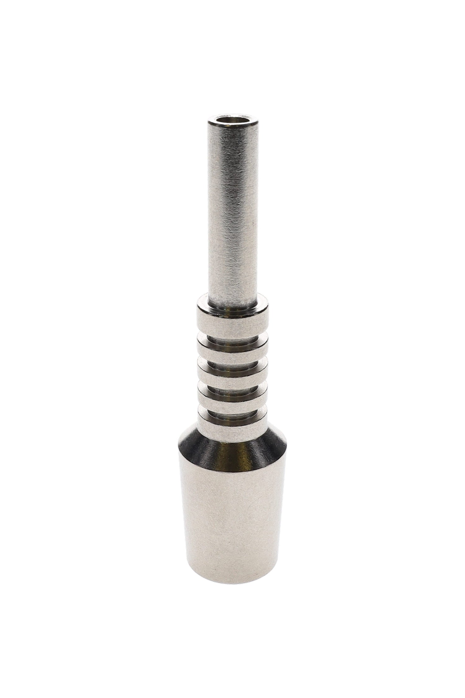 Stainless steel dab straw tip with 18.8 mm connection and straight barrel, machined grip rings near the base, shown on a white background.