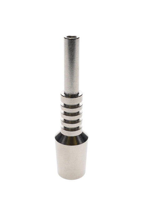 Stainless steel dab straw tip with 18.8 mm connection and straight barrel, machined grip rings near the base, shown on a white background.