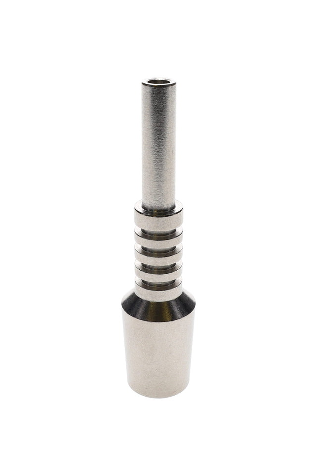 Stainless steel dab straw tip with 18.8 mm connection and straight barrel, machined grip rings near the base, shown on a white background.