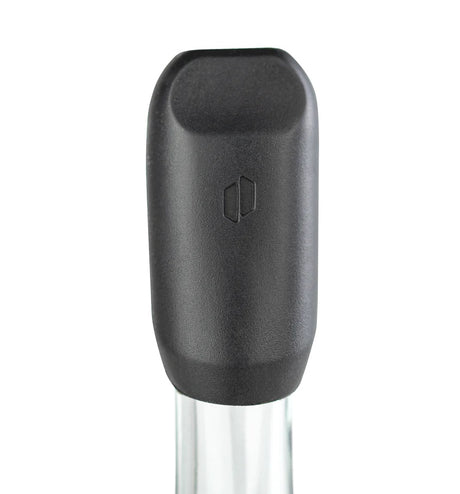 Close view of black silicone mouthpiece cover from the Proxy Travel Pack fitted on the glass stem for comfortable draws.
