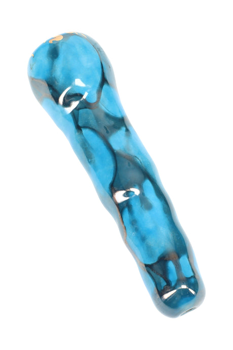 Baby blue 4-inch ceramic chunky bat one-hitter with darker blue marbling, slim taster profile.