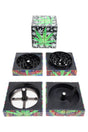50mm 4-part cube herb grinder with leaf print panels, diamond metal teeth and sifter screen, puzzle-cube look, 2″ diameter