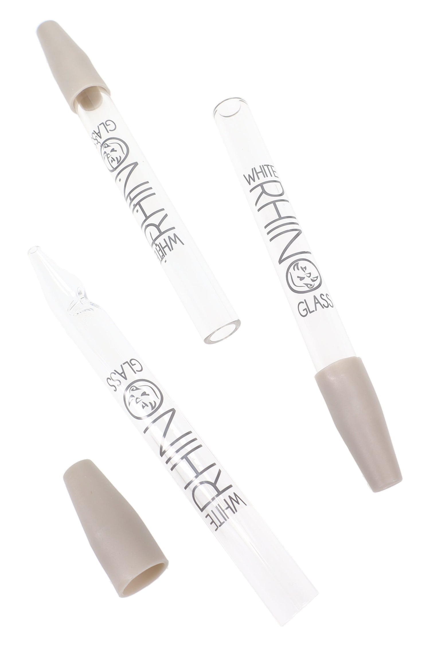 White Rhino Quartz Glass Dab Straw with Silicone Cap