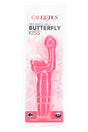 Pink Rechargeable Butterfly Kiss G-spot vibrator in retail packaging; butterfly stimulator, 10 speeds, USB rechargeable, IPX7 waterproof.