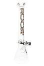 Clear ROOR 18-inch beaker bong with orange leopard ROOR logo, glass-on-glass downstem and bowl, triple ice pinch.