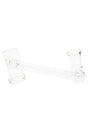 Clear drop-down sidecar glass adapter with 18.8 mm female and 14.5 mm female joints connected by an offset tube, shown at an angle on white.