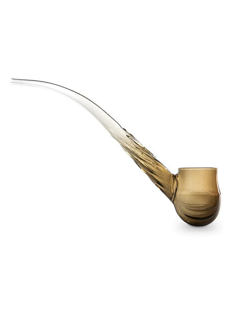 Long amber Puffco Proxy Wizard glass attachment in Desert, showing extended curved stem for cooler vapor and a rounded bowl section.