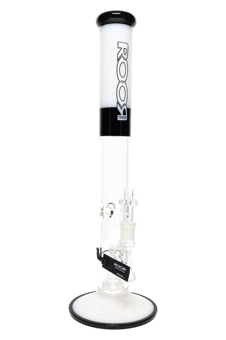 ROOR Tech 18-inch straight tube, white and black colorway, showerhead perc, removable downstem and herb bowl.