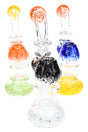 6.5-inch clear glass Sherlock bubbler with multicolor frit bowl and base plus ringed neck; compact water chamber; colors vary; sold individually.