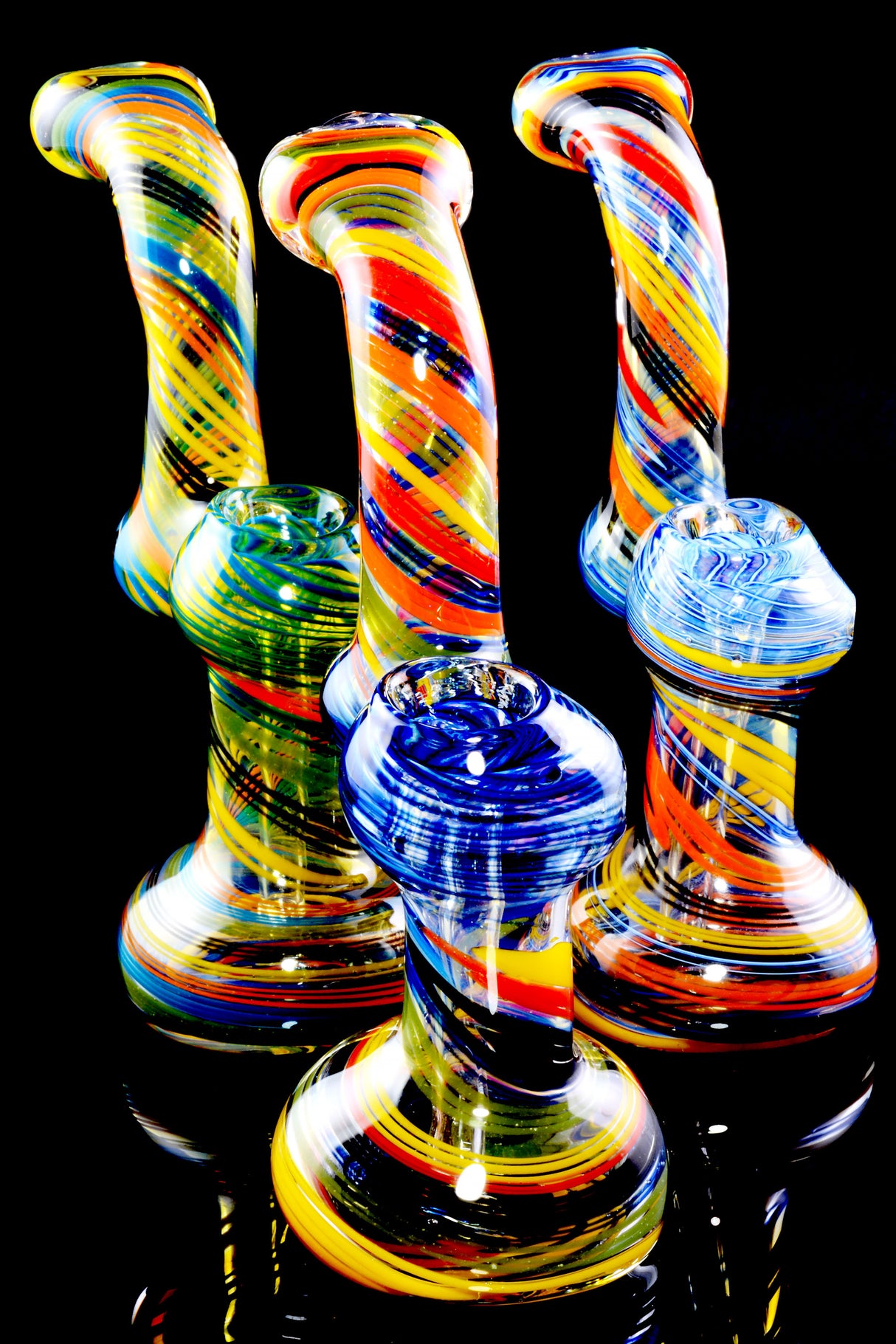Medium Multicolor Spiral Striped Color Changing Glass Sherlock Bubbler - B1210