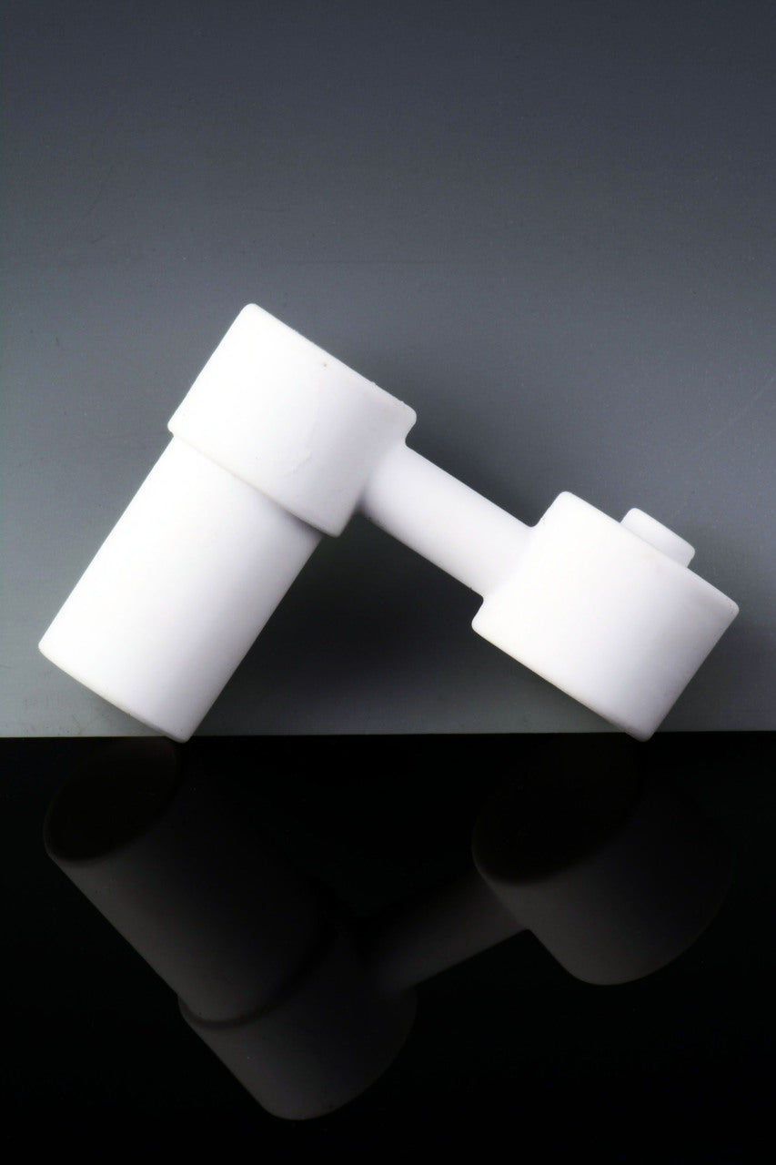 Ceramic female sidecar nail displayed at an angle; dual-size 14 mm and 18 mm compatibility for clean, efficient dabs.