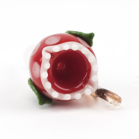Top view into piranha glass bowl cup with white beaded glow rim and deep herb chamber.