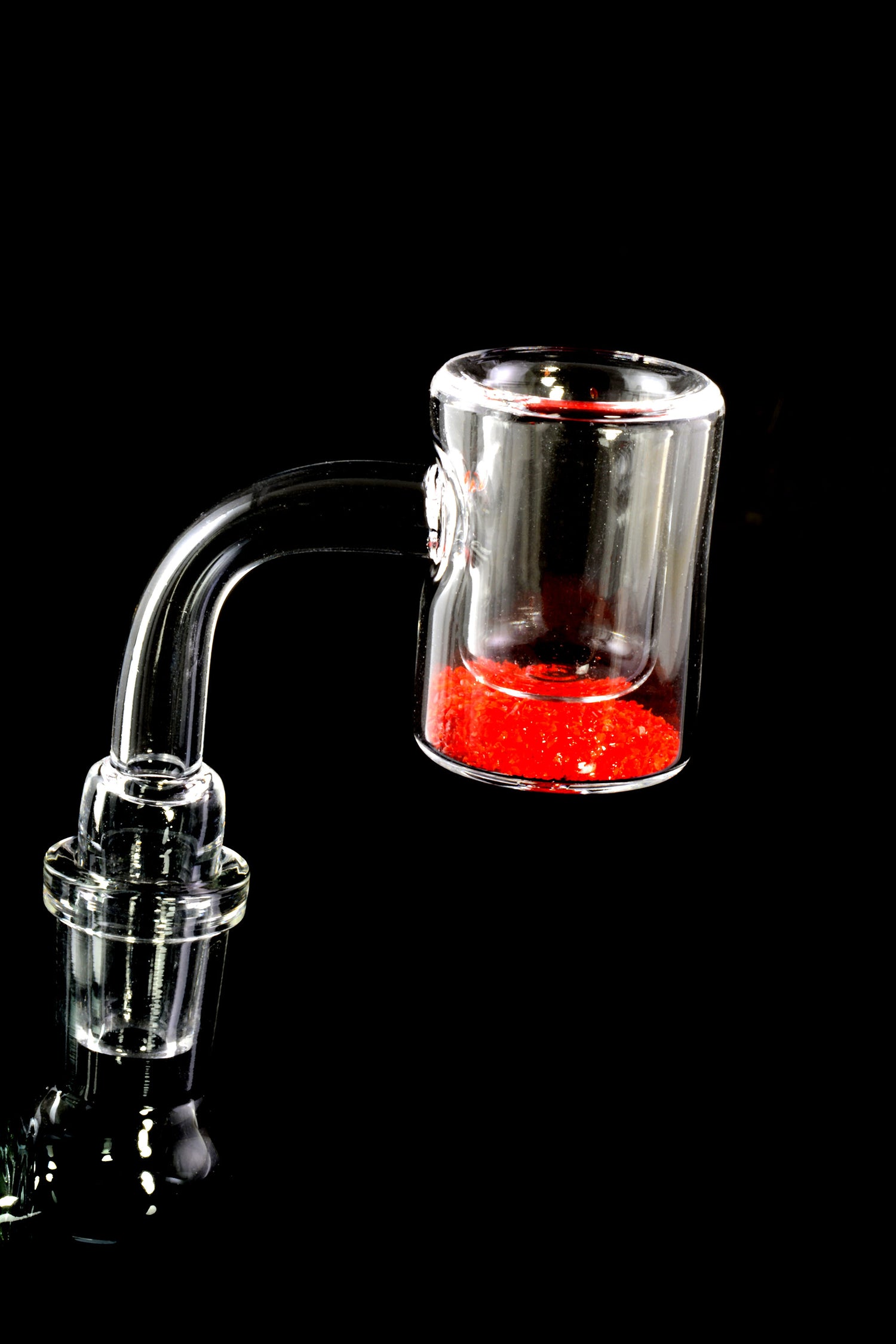 Side view of thermochromic 28 mm quartz bucket banger; select 14.5 mm or 18.8 mm in male/female—works only with exact matching joints.