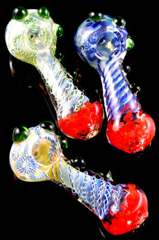 Thick Color Changing Spiral Striped Frit Glass Pipe - P2755