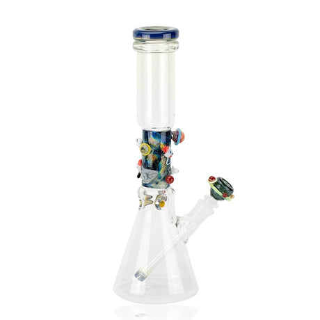 Left-angle shot of Empire Glassworks Galactic beaker bong highlighting thick mouthpiece rim and galaxy artwork swirling around the central tube.