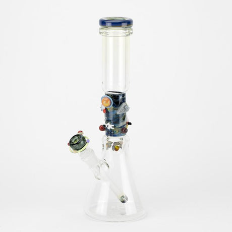 Right-side profile of 14-inch Flagship beaker bong with bowl removed, focusing on 18.8 mm joint and green planetary ring handle detail.