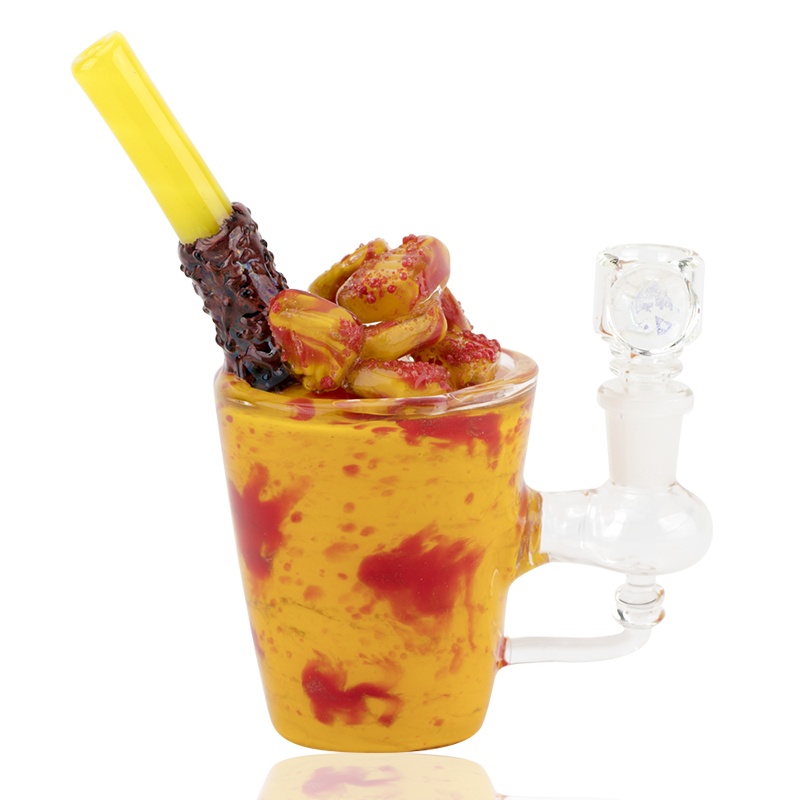 Front view of US-made Mangonada mini rig, 6½-inch cup-style body with sculpted fruit and clear female joint.