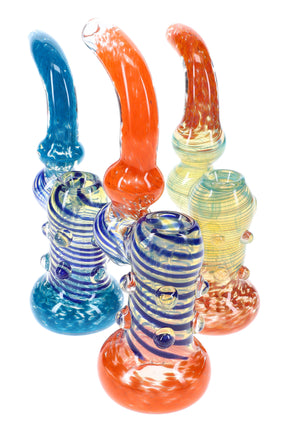 7.5-inch color-changing striped frit glass Sherlock bubbler with marble accents and compact water chamber; assorted colors; sold individually.