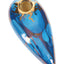 Bright blue 4″ oval ceramic hand pipe with gold sun detail and brass screen bowl, tapered mouthpiece.
