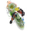 Green frit glass hand pipe with colorful coral, tentacles, and marbles for grip; compact 4″ size in assorted designs.