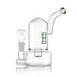 Front view of Hemper bell mini bong with blue-accent bowl and mouthpiece, bell dome chamber centered over round base.