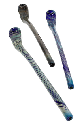 Assorted silver fumed spiral striped glass sherlock pipes shown in group product view