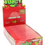 Juicy Jay’s Strawberry/Kiwi 1¼ flavored rolling papers display box, open with rows of red booklets ready for retail shelves.