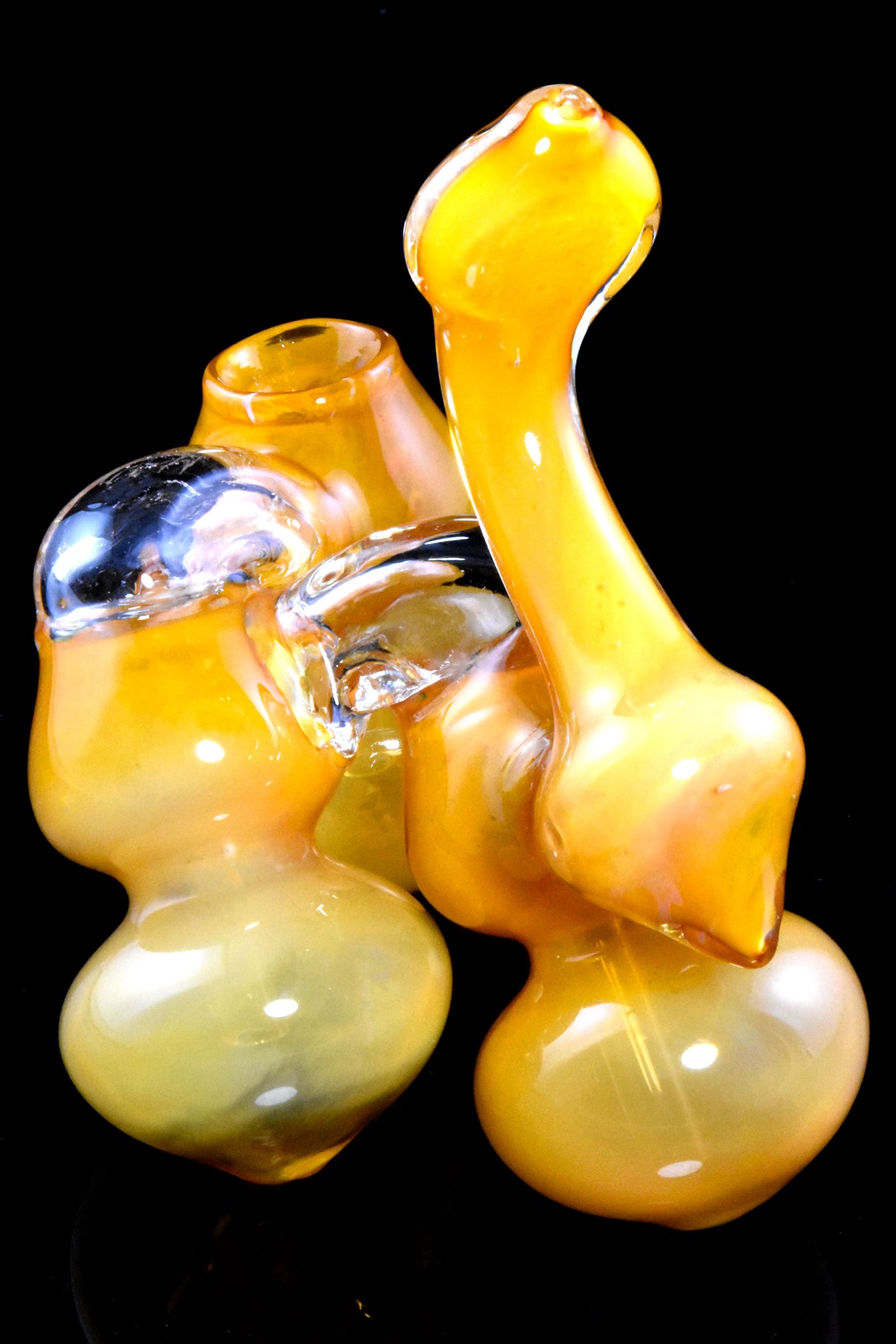 7" Large Gold Fumed Triple Chamber Sherlock Glass Bubbler - B1351