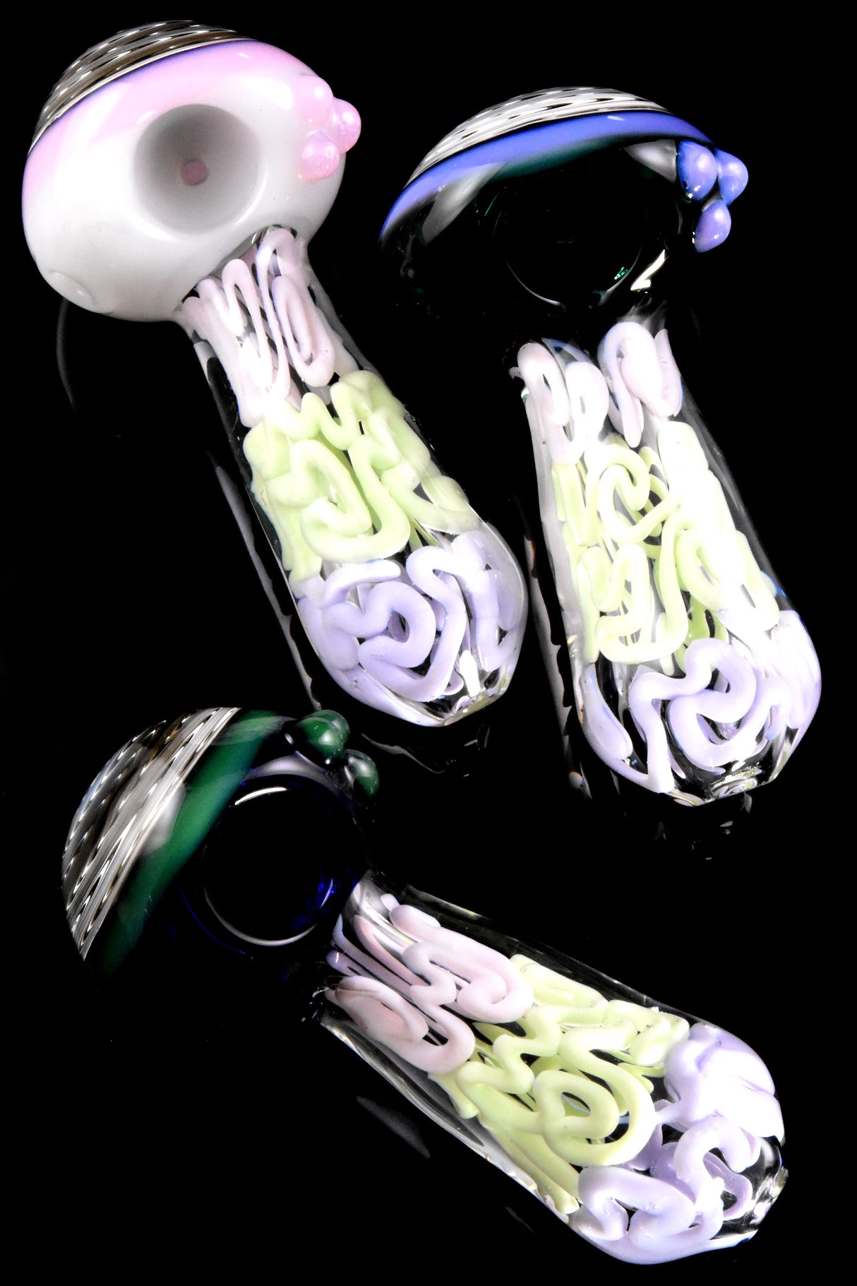 4" Multicolor Slime Squiggle Striped Reverse Glass Pipe - P3009