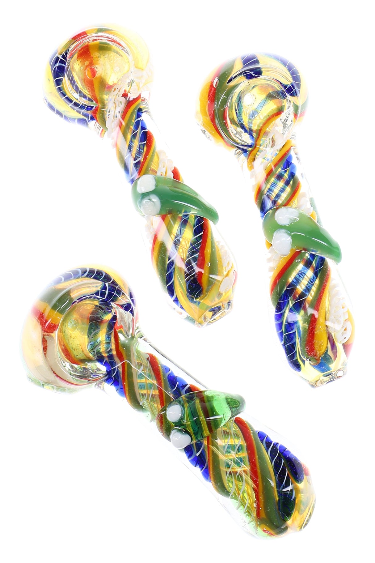 4" Color Changing Rasta Spiral Striped Glass Pipe - P3067