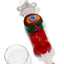 Red bandaged monster glass dab straw kit with big eye motif, white keck clip and separate glass dish.