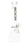 Clear ROOR 14-inch Zeaker beaker bong with gold ROOR logo, glass-on-glass downstem and bowl, ice pinch.