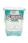 Ice Breakers Mints Wintergreen scented candle, cool mint blue wax 3-oz tumbler, label depicts speckled mints