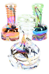 6" Glow in the Dark Frit Colorful Metallic Striped Soft Glass Water Pipe - WP3219