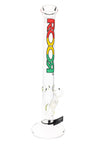 Clear ROOR 18-inch straight tube bong with rasta red-gold-green ROOR logo, glass-on-glass downstem and bowl, ice pinch.