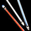 Trio of 6-inch glass pencil dab tools with red, clear, and blue frit cores and pointed tips, displayed on black background for color contrast.