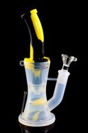 Black/Yellow 2-part silicone bong, 8½″, modular base and neck with honeycomb-to-dome percs; sturdy daily driver for dry herb.
