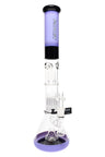 Purple-black ROOR Tech 18″ multicolor beaker bong featuring triple percs, stemless joint, ice pinch, and sturdy color-accented beaker foot.