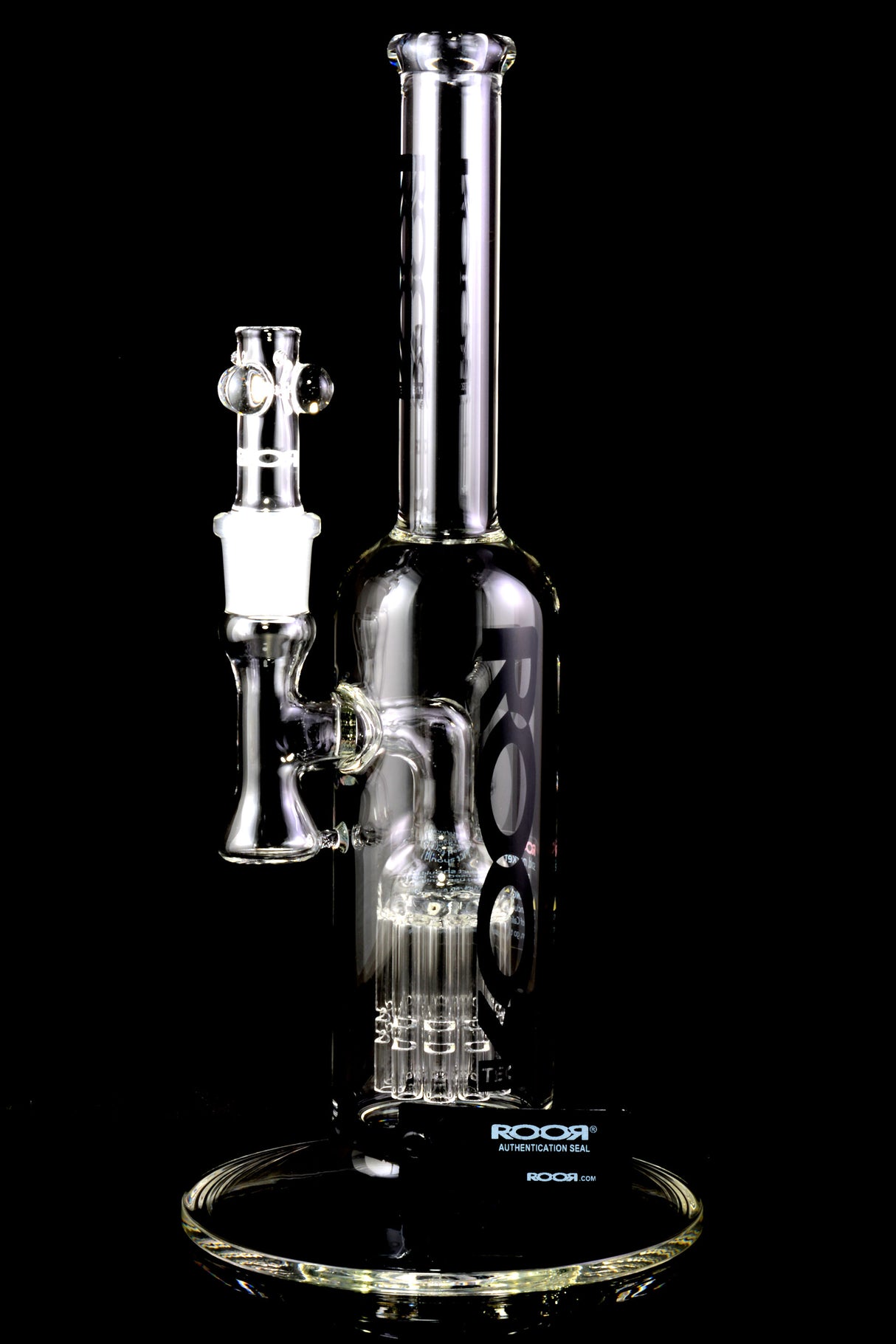 RooR Tech 12" Clear Glass on Glass Bubbler Water Pipe with Ten Arm Tree Perc - B1282