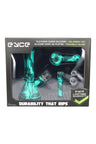Eyce Colorway Set boxed in teal silicone with beaker, spoon, collector, and glass parts.