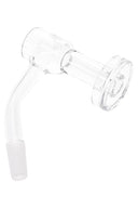 Side view of GRAV slurper bucket showing cylindrical chamber and slotted dish base with ground glass joint for rigs.