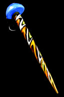 Single blue-cap striped mushroom dabber featuring orange, white, and black zig-zag stem, displayed against black backdrop.
