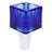 Cobalt blue glass cube bowl slide with 14 mm male joint, front angle on white background highlighting square design.